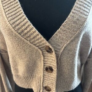 Garage Cropped Tan Button-Up Women's Cardigan